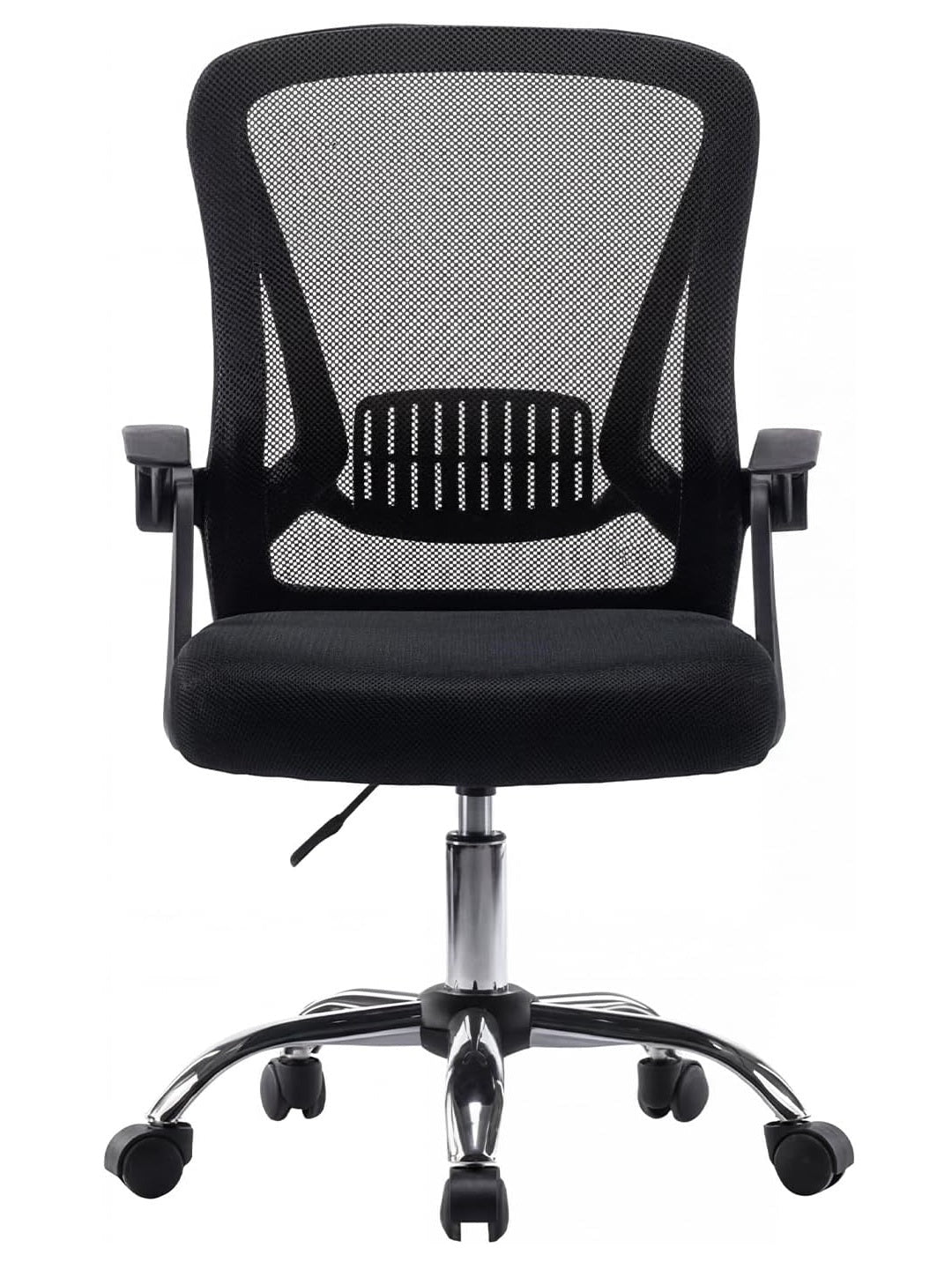 Office Chair Flip-up Armrest Managerial Desk Chair Mesh Back Gas Lift Swivel Chair (Black)
