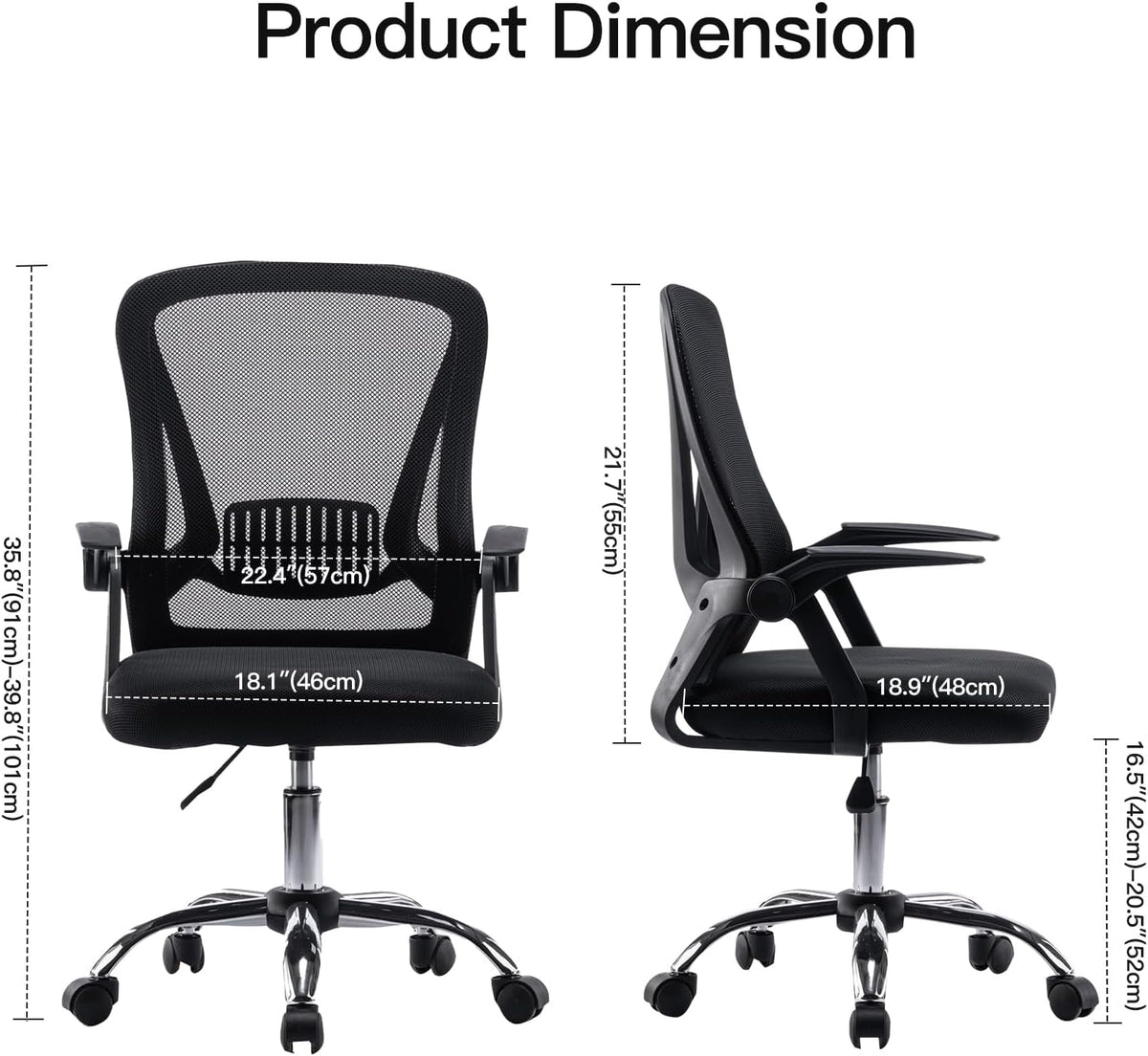 Office Chair Flip-up Armrest Managerial Desk Chair Mesh Back Gas Lift Swivel Chair (Black)