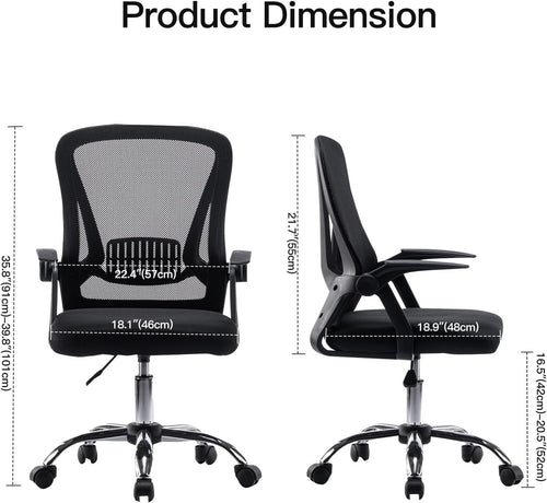 Office Chair Flip-up Armrest Managerial Desk Chair Mesh Back Gas Lift Swivel Chair (Black)