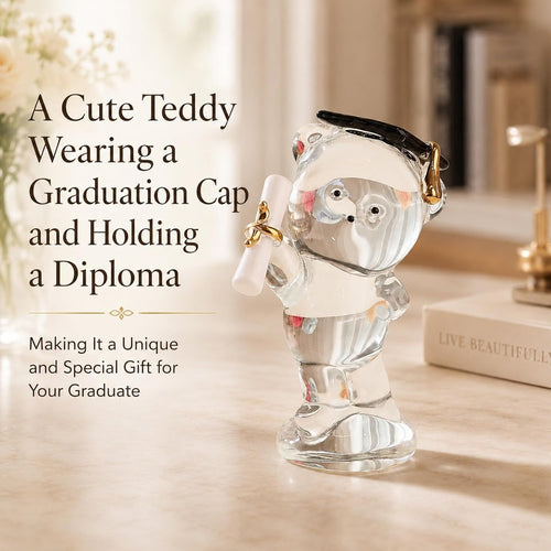 Graduation Gift Glass Teddy Bear With Poem In Mortar Board Cap Gift Box With Gift Congratulations Card