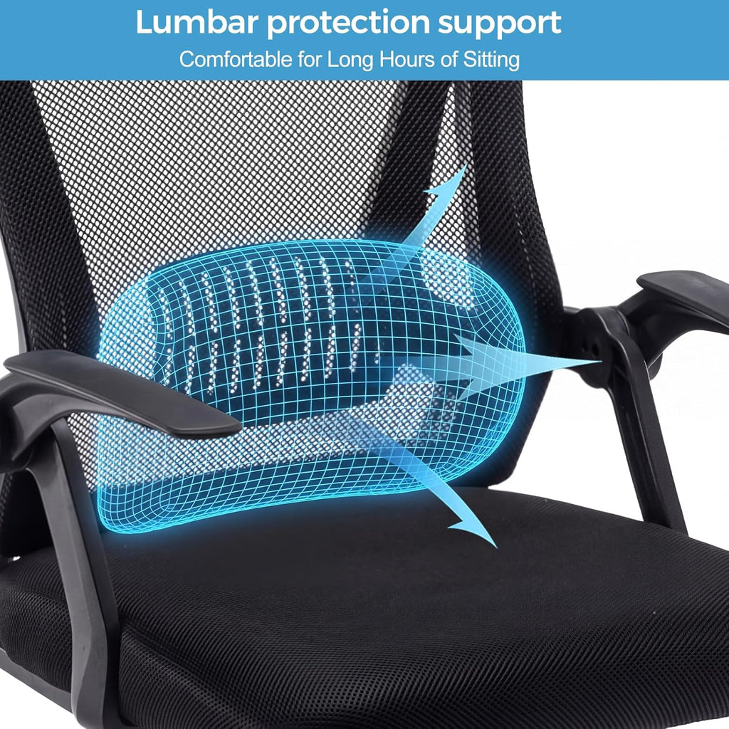 Office Chair Flip-up Armrest Managerial Desk Chair Mesh Back Gas Lift Swivel Chair (Black)